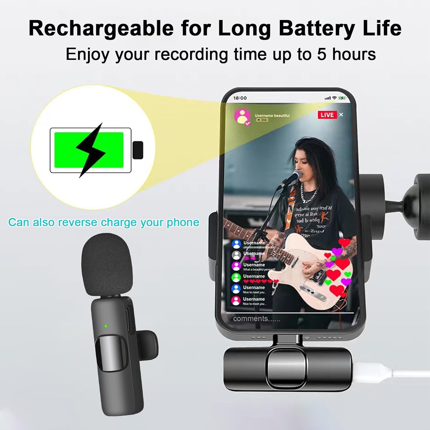 Microfon Bluetooth K8 tip lavaliera, conector USB tip C