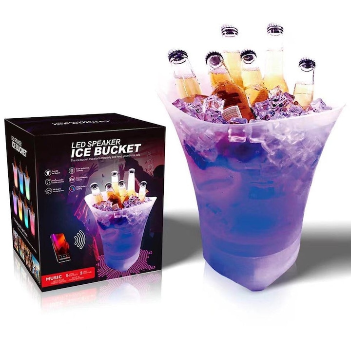 Frapiera LED cu boxa Bluetooth, efecte luminoase RGB, port USB