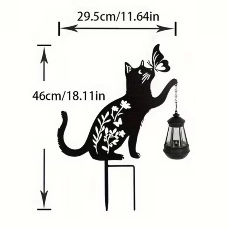 Lampa solara de gradina, decoratiune metalica, Pisica
