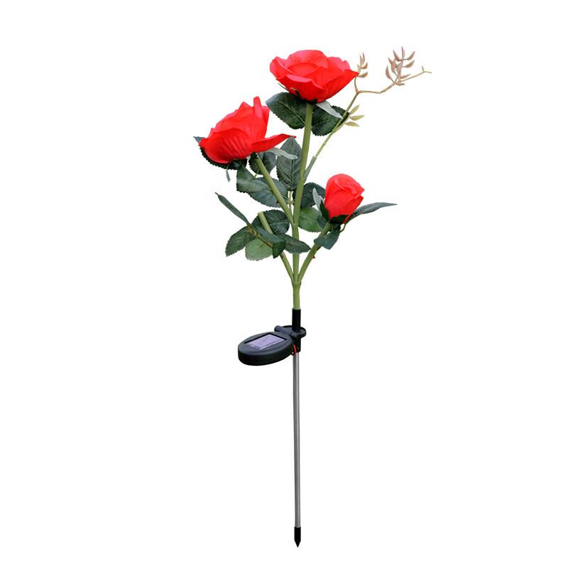 Set 2 x Lampa solara Trandafir Rosu, 3 flori LED