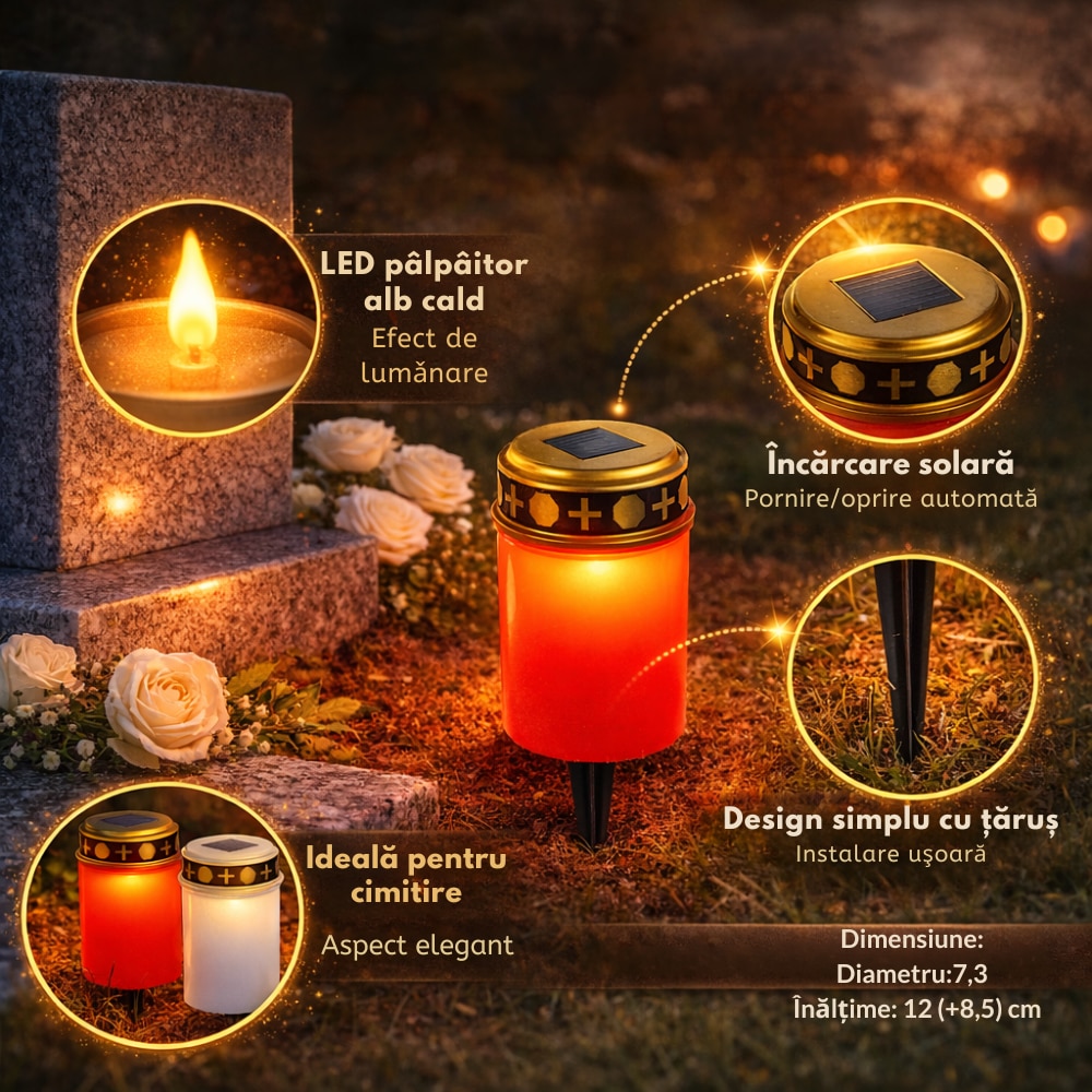 Set 2 x Candela solara LED, lumanare cu efect de flacara