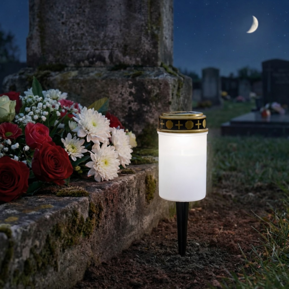 Set 2 x Candela solara LED, lumanare cu efect de flacara, Alb