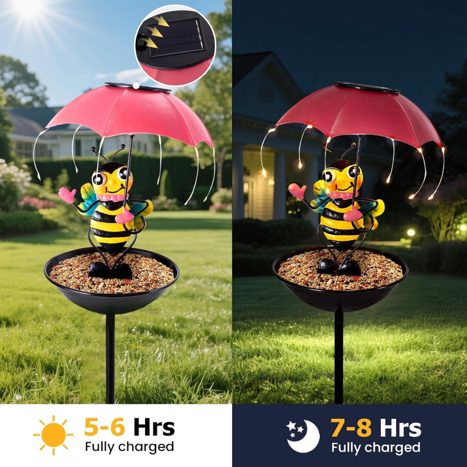 Lampa solara decorativa cu hranitoare pentru pasari, Model Albinuta