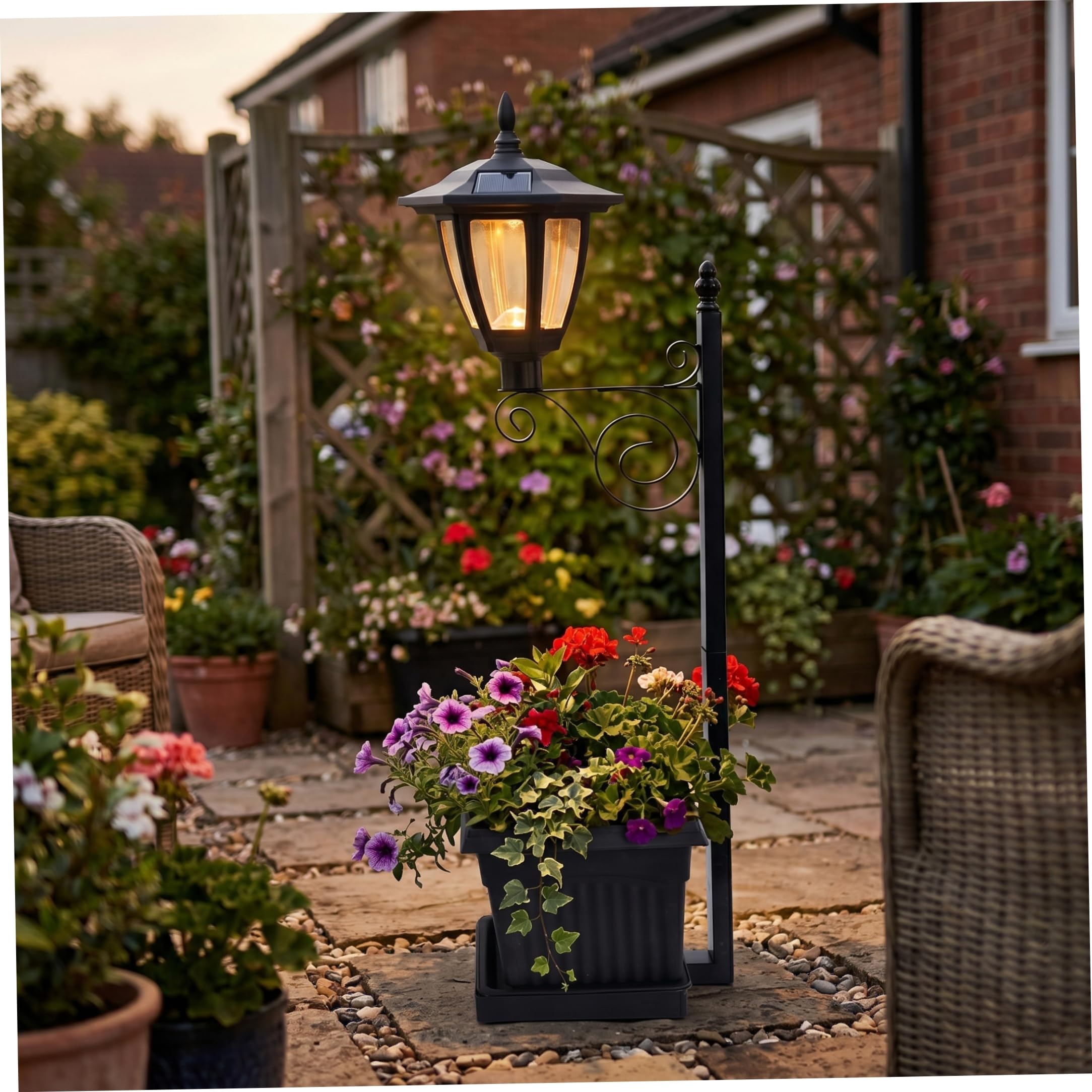 Lampa solara cu ghiveci integrat, LED alb cald