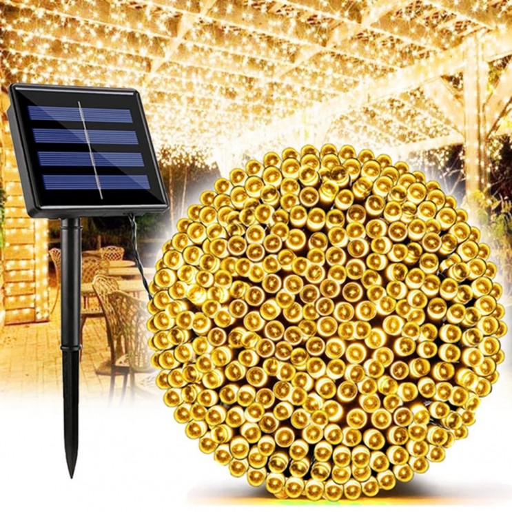 Instalatie solara 300 LED, 30 metri, Alb cald