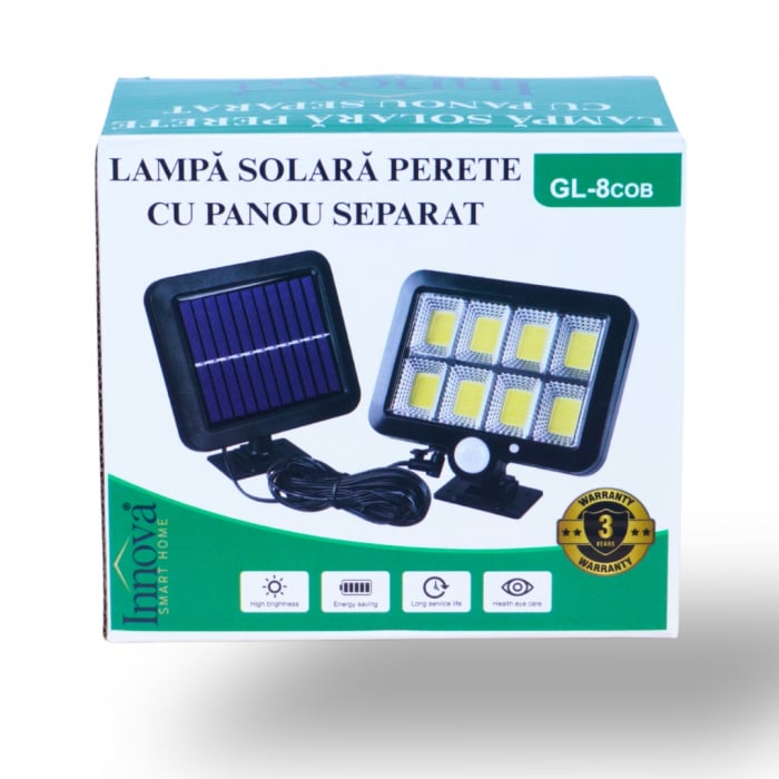 Set 4 x Proiector solar 160 LED 8 COB, Senzor de lumina si miscare
