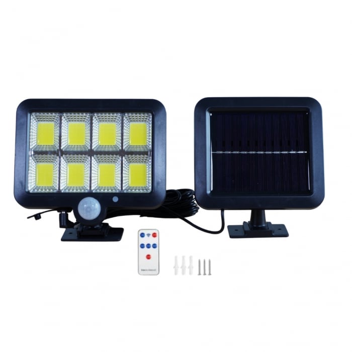 Proiector solar 160 LED 8 COB, Senzor de lumina si miscare