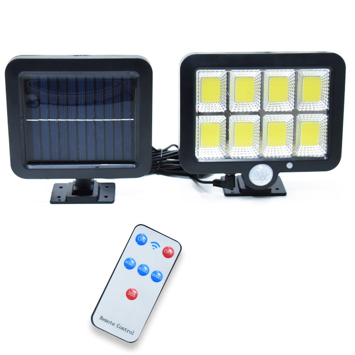 Proiector solar 160 LED 8 COB, Senzor de lumina si miscare