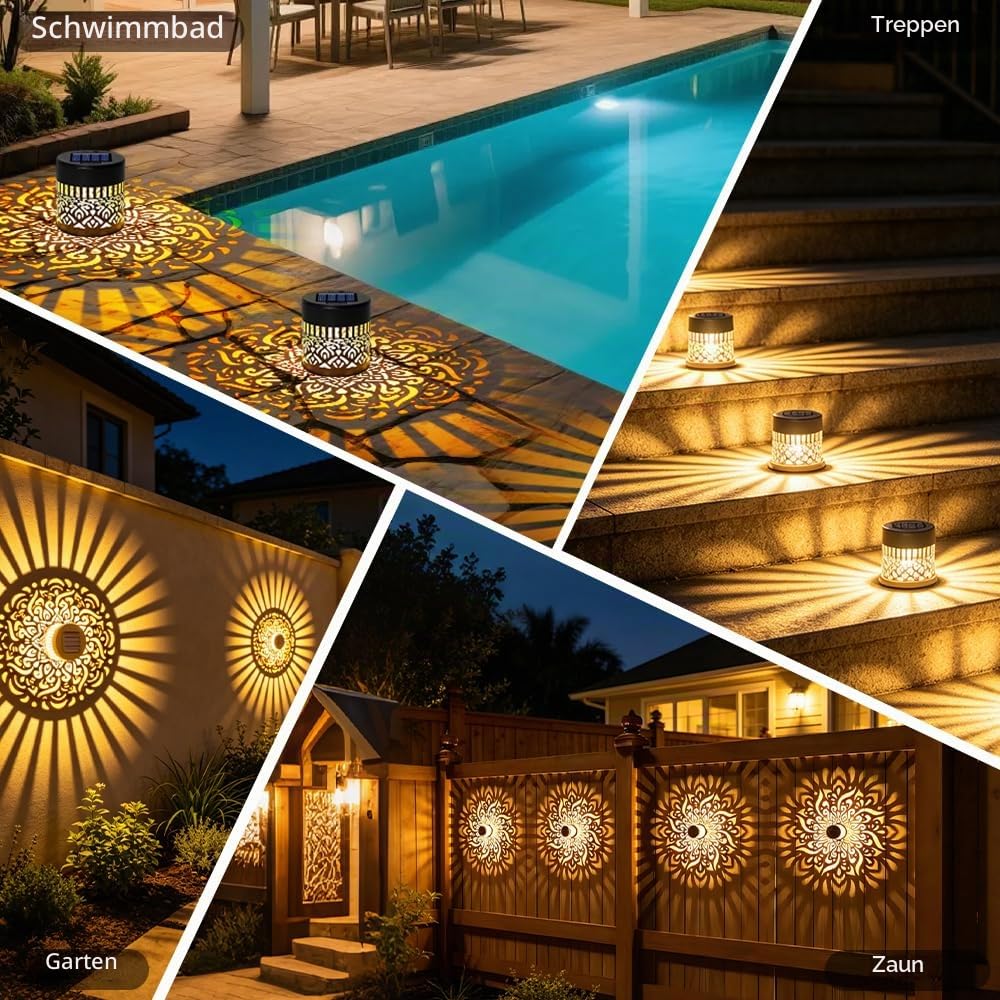 Set 4 x Lampa solara Mandala Alb cald