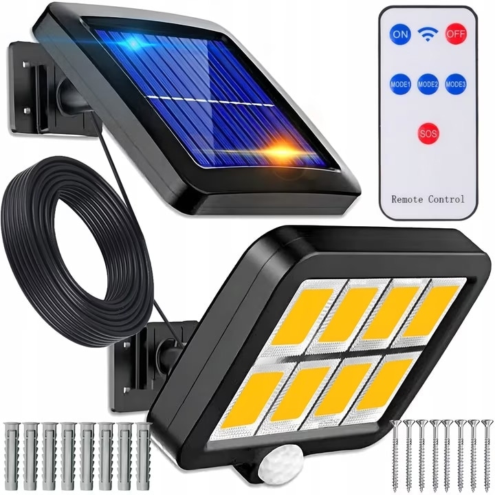 Proiector solar 160 LED 8 COB, Senzor de lumina si miscare