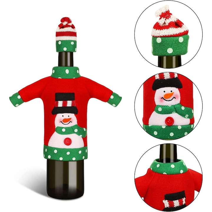 Set 2 huse festive pentru sticla de vin, decoratiune de Craciun - 2