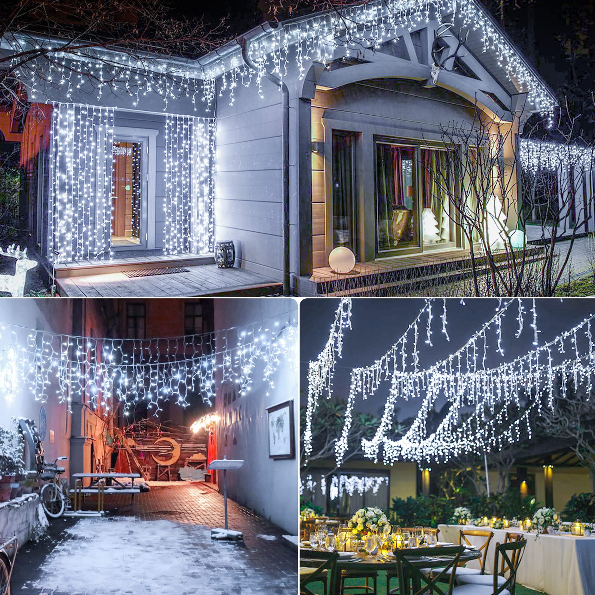 Instalatie franjuri 1000 LED, 50 Metri lungime, Alb rece