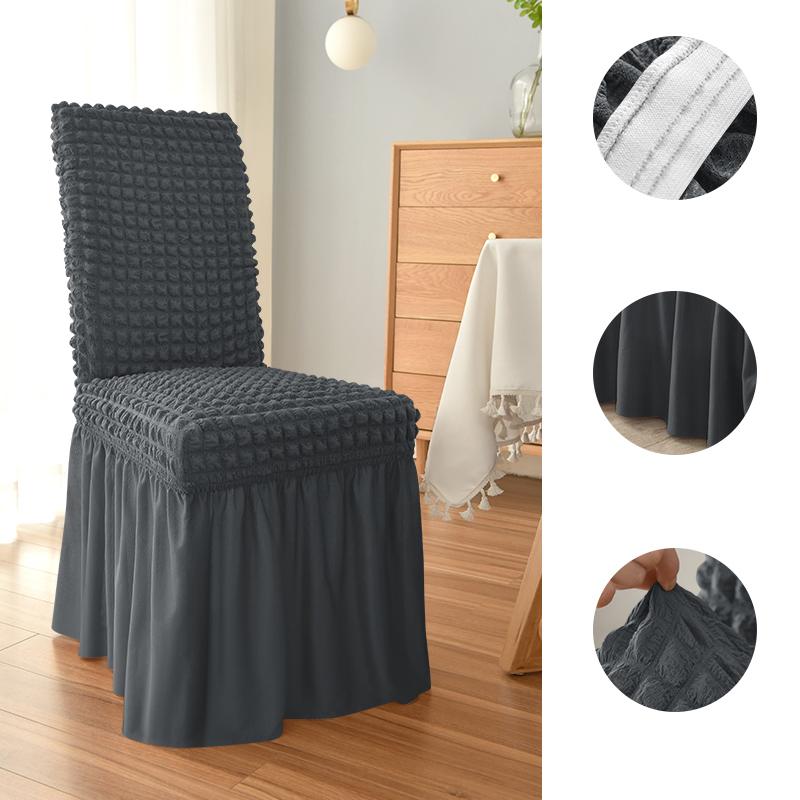 Set 6 x husa de scaun, cu volane - Gri inchis
