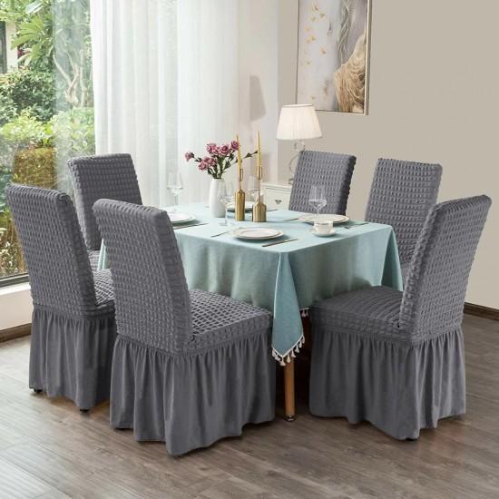 Set 6 x husa de scaun, cu volane - Gri inchis