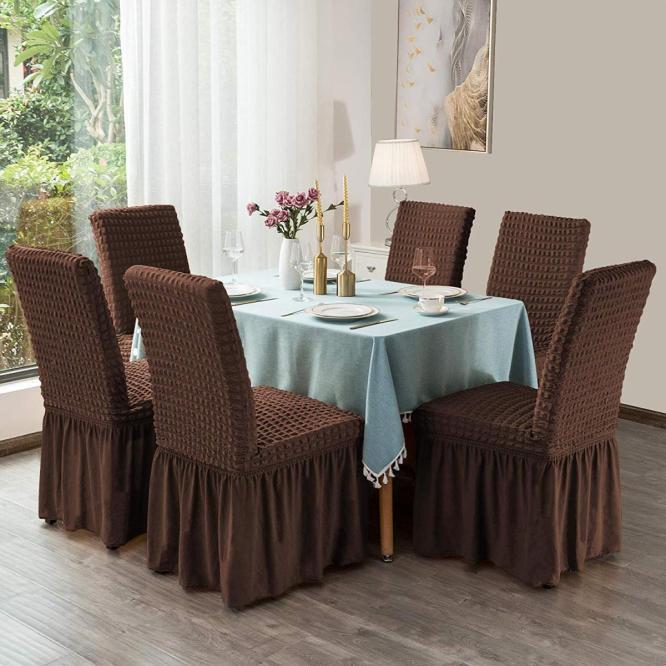 Set 6 x husa de scaun, cu volane - Maro inchis