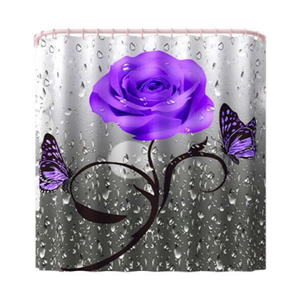 Set baie 4 piese: perdea, covorase si husa de toaleta, Purple Rose