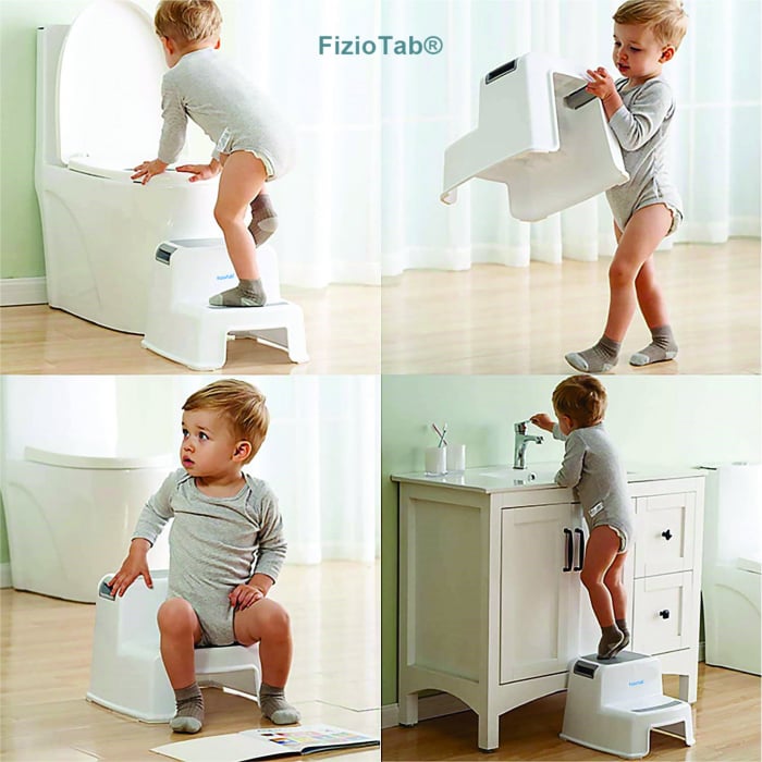 Scaunel inaltator WC pentru copii, FizioTab®Kids Two Step Stoll Alb/Gri