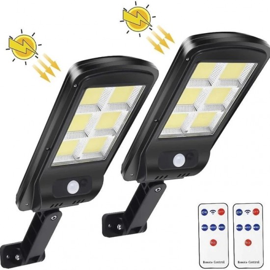 Set 2 x Lampa solara cu 6 celule, LED-uri COB si telecomanda