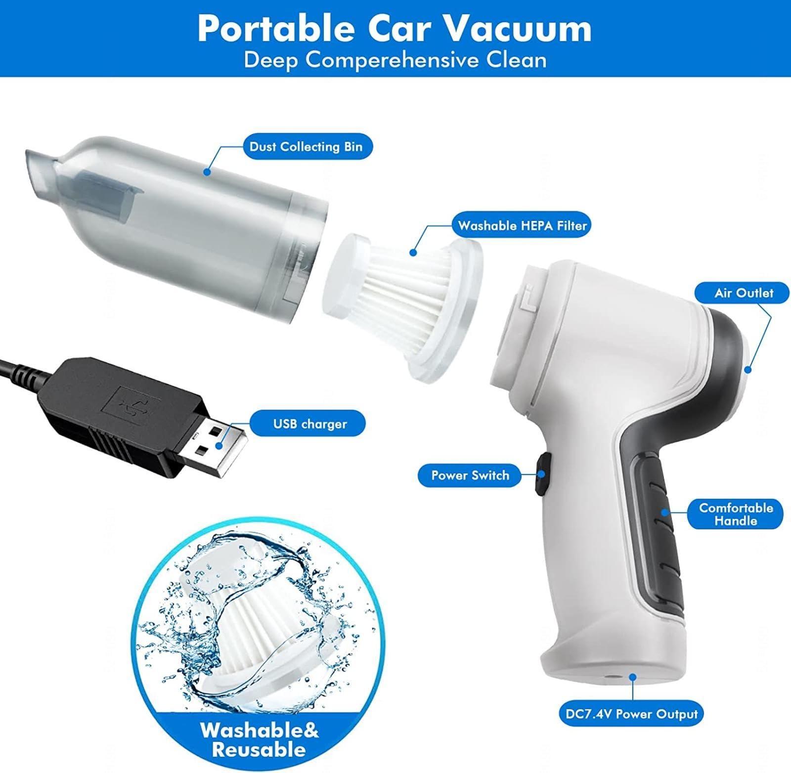 Aspirator portabil, 120 W, alimentare USB, filtru lavabil