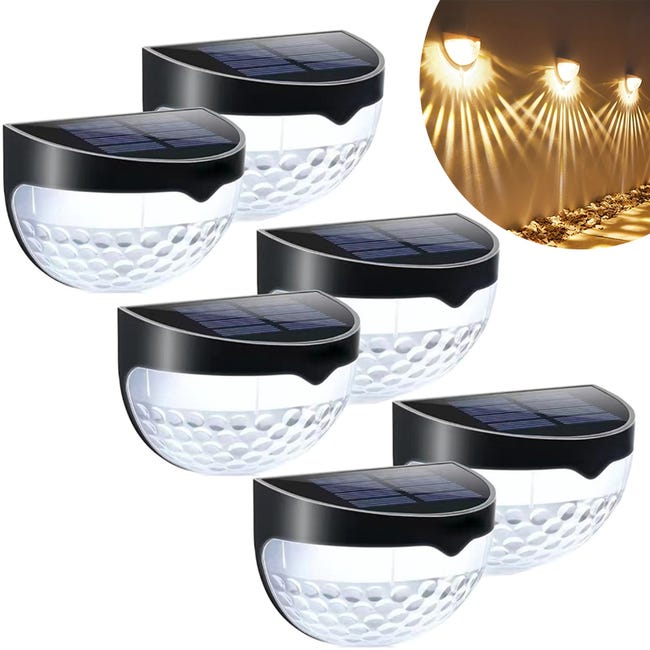 Set 6 x Lampa solara exterior, 6 LED, senzor, lumina rece, Negru