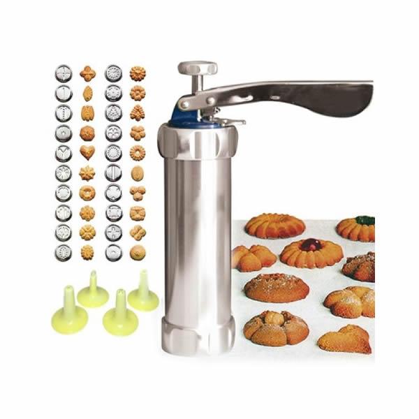 Aparat de inox pentru biscuiti si fursecuri, 10 forme si 4 accesorii de ornare