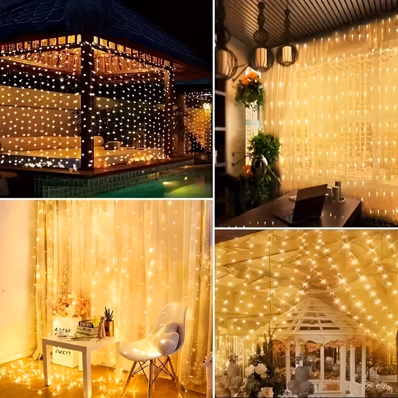 Instalatie perdea interconectabila 9x1 Metri, 360 LED, Alb cald