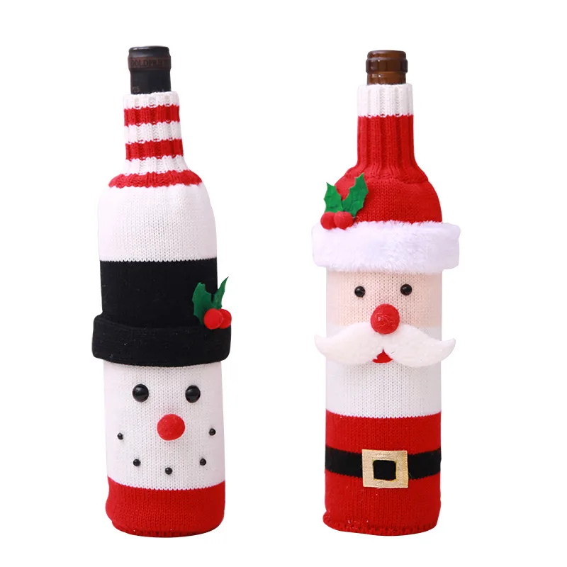 Set 2 huse festive pentru sticla de vin, decoratiune de Craciun - 1